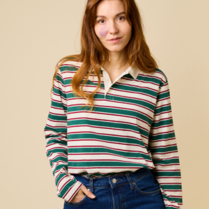 Poloshirt Gestreift aus Bio-Baumwolle in Dunkelgrün/Bordeaux