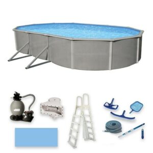 Belize 12-ft x 24-ft Oval 52-in Deep 6-in Top Rail Metal Wall Swimming Pool Package